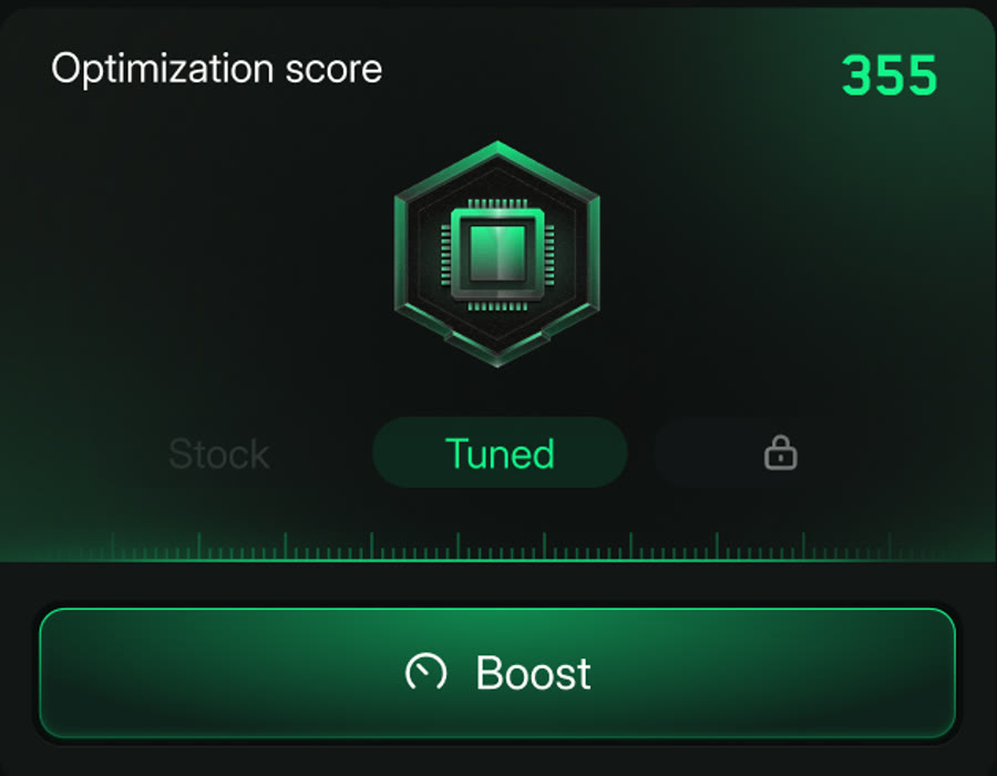 Optimization score with the Stock to Tuned badge
