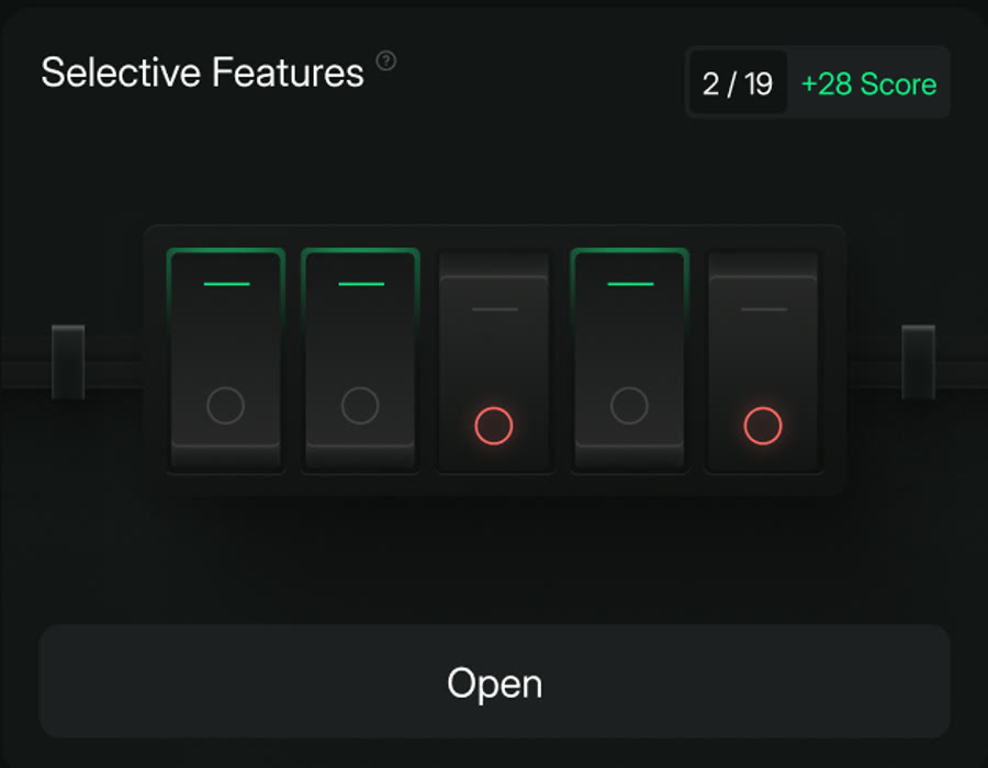 Selective Features panel in the Hypertune app