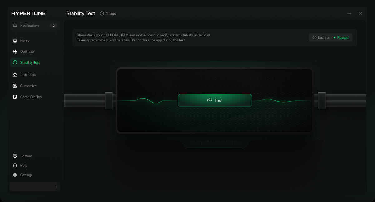 Hypertune stability test screen